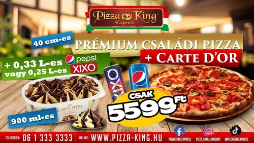 Pizza King 21 - 40cm prémium pizza jégkrémmel  és üdítővel - Jégkrém menük - Online order